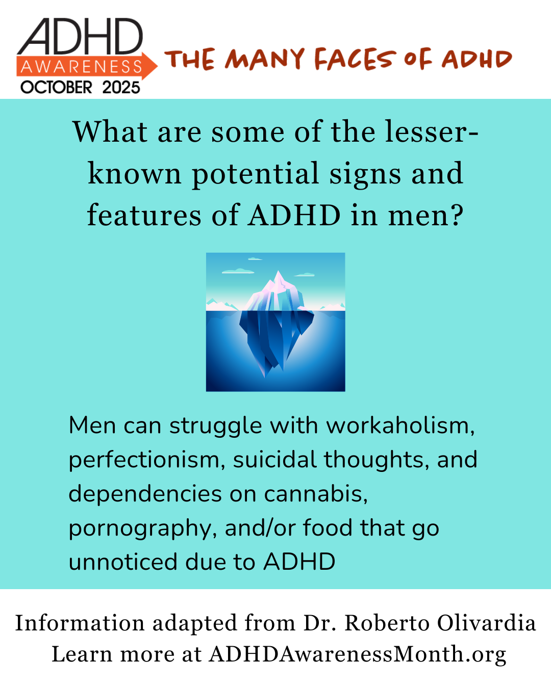 ADHD Awareness Month Infographic:  potential signs of ADHD in men