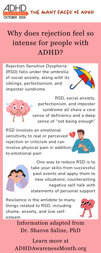 ADHD Awareness Month Infographic: people with adhd have intense rejection 
